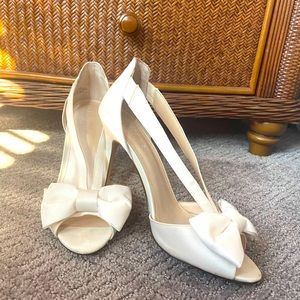 White Satin Bow Slingbacks